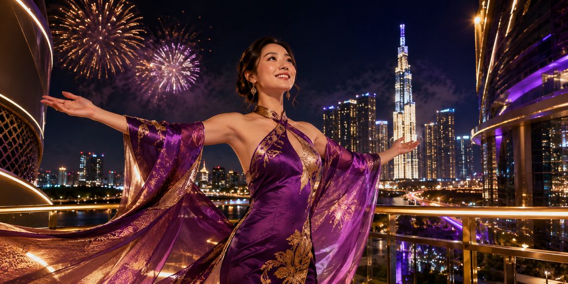 Người dùng tại TP.HCM thực hiện thanh toán trực tuyến qua điện thoại trong trang phục áo dài